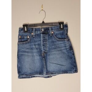 Levis Two Horses Icon Skirt Blue Denim Button Fly Mini Raw Hem Size 25